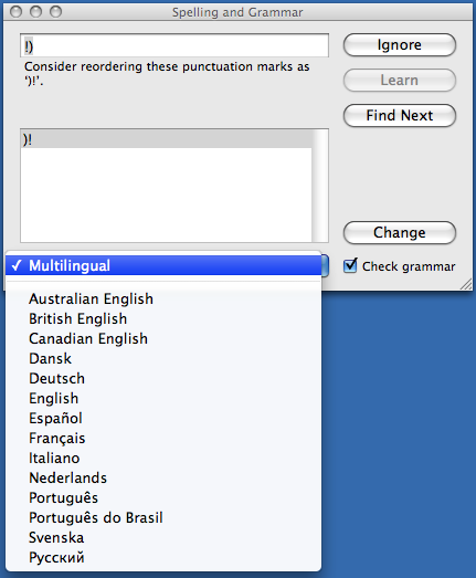 Screenshot Spellchecking Multilingual